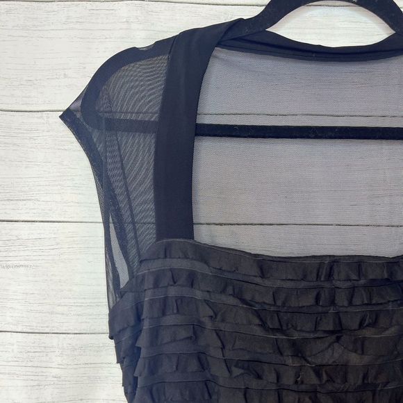 NWTย Connected Apparel Mesh Back Sleeve Ruffle Tiered BodyCon LBD Size 10 ๐ - Picture 3 of 7